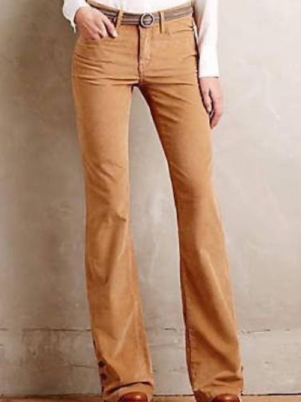 Pilcro and the Letterpress Stet Flare Corduroy pants in camel tan size 28